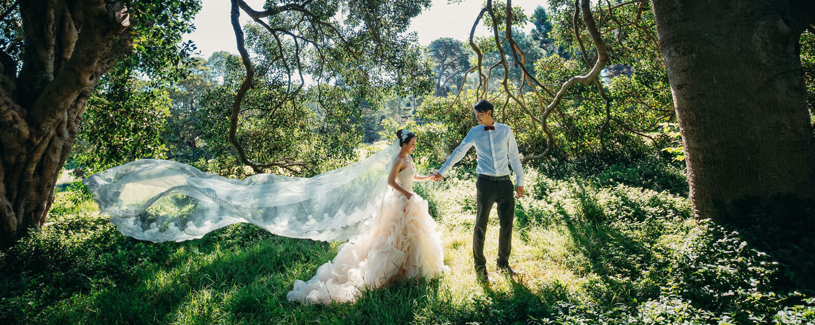 Wedding couple in park