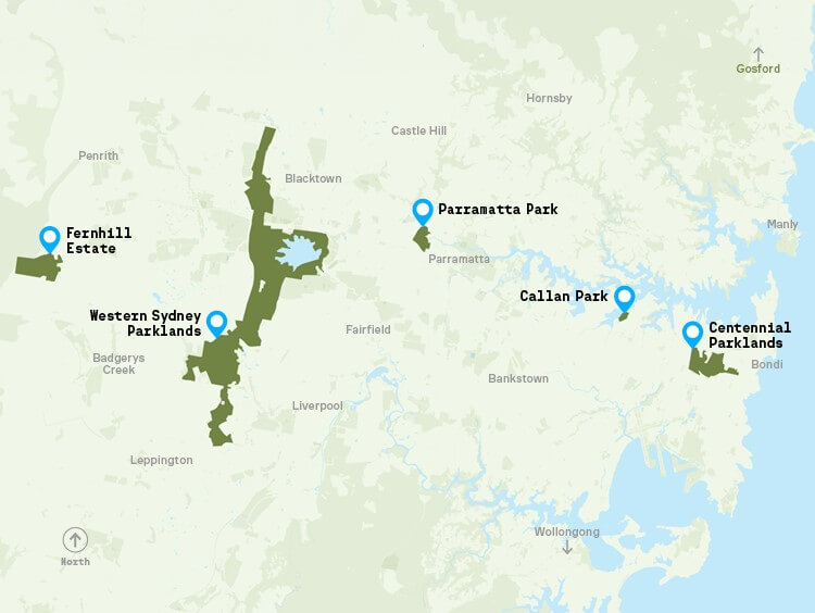 Greater Sydney Parklands map.