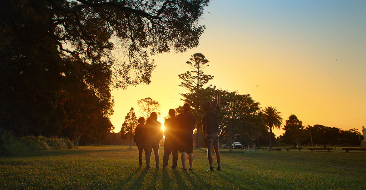 People looking at sunset