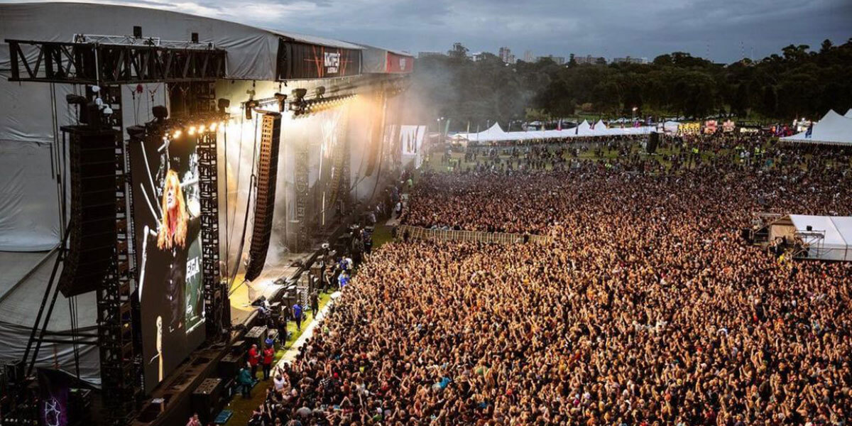 Aerial view of Knotfest festival at night in park