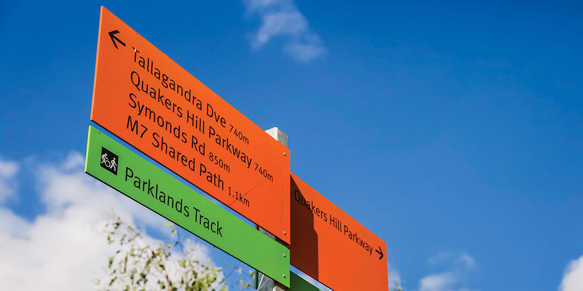 Signpost in parklands