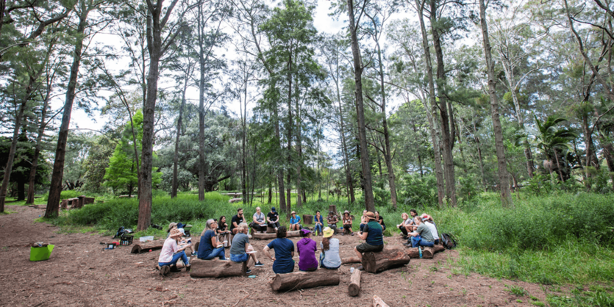 People participating in the wellbeing through nature connection and journaling course.
